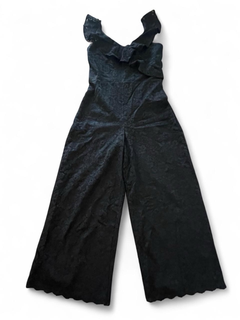 Express Black Lace Jumpsuit with Ruffle Detail